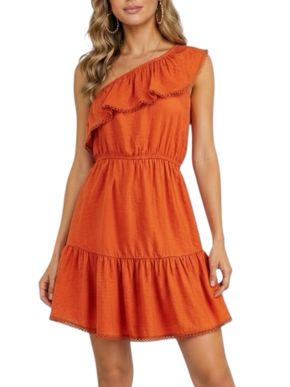 NWT BAR III Asymmetrical Ruffle Neckline Lined Elastic Waist Dress Size X-Small